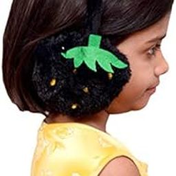 ™ - Strawberry Style Black Color Winter Fur Earmuffs for Girls Women Plush Faux Rabbit Fur Warm Winter Ear Muffs 1 Pcs-image-83