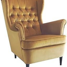 MODERN WAVE Harry Velvet Solid Wood Upholstered Arm Chair Sofa Bench Sofa Couch Wingback Chair High Back Wing Chair Cushioned Lounge Single Seater Chair for Living Room Office Bedroom in Yellow.-image-84