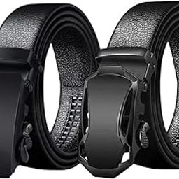 Men's Faux Leather Belt Automatic Buckle (Black;Free Size) (Pack of 2)-image-98