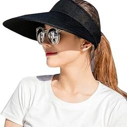 Sun Visor Hats Women 5.5' Large Brim Summer UV Protection Beach Cap-image-60