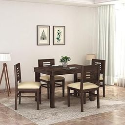 The Lovely Creation Solid Sheesham Wood Dining Table 4 Seater Set Dinning Table with 4 Cushion Chairs Dinner Table Set for Dinning Room Home, Hotel and Office (Walnut Finish)-image-16