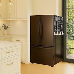 French Door Fridge Cover >400L | 450 GSM Durable Fridge Top Cover with Tassels | Fits Godrej, LG, Haier, Samsung Models | Dustproof Refrigerator Cover Mat in Mud Cloth Print | WWW.THROWPILLOW.IN-image-30