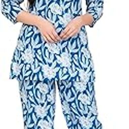 Women's Cotton Floral Printed Night Suit Set, Night Dress with Top and Pyjama, Relaxed Loungewear-36