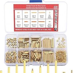 330 Pcs M2 Male Female Brass Hex Spacer Standoffs Screws Nuts, Brass Spacer Hex Column Screw Nut Assortment Kit, Threaded Pillar Standoffs Screws for PCB Circuit Board Motherboard Standoffs Spacer-13