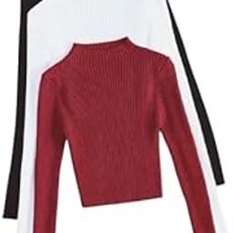 Women's Ribbed Turtleneck Top, Set of 3, Black, White, Maroon-image-22