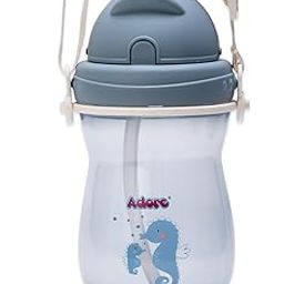 Adore Idaho Leakproof Kids Sipper with Shoulder Strap | 300ml Baby Water Bottle for 2 Years | 360-Degree Drinking Sippers for Kids | Straw Sipper for Baby & Toddlers (Blue)-13