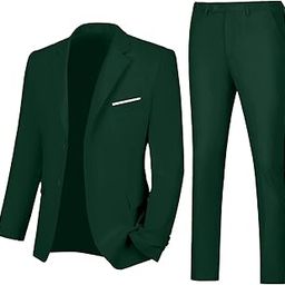 Mens Slim Fit 2 Piece Suit Two Button Notched Lapel Solid Suit Jacket Pants Set Tuxedo for Prom-image-32