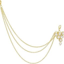Hair Jewellery Traditional Bridal Gold Pearl Chain Mathapatti Necklace Maang Tikka Jewellery Set for Women Girls Tika - Maang Tikka-106-image-96