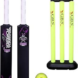GRS Wakanda-Forever Heavy Grade Hard Plastic Cricket Bat with Wicket Set Floro & 1 Tennis Ball for Kids (Size 3, Age 6-10 Year Old Kids), Strong Plastic-image-76
