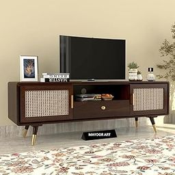MAYOOR ART Solid Sheesham Wooden Tv Unit for Living Room | Floor Mount TV Unit/TV Stand/TV Cabinet/TV Entertainment Unit/Set Top Box Stand | Cane Tv Unit with Drawer & Shelf Storage | Walnut Finish-image-54