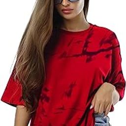 Women's Cotton Oversized Fit Round Neck Oversized Half Sleeve Tie & Dye Printed Tshirt (Combo Tshirt Pack of 2)-image-51