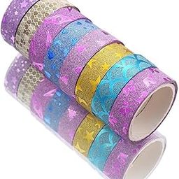 Eclet Adhesive Colorful Decorative Designers Glitter Tape Rolls, Length 3m Each, Set of 12 (Colors As Per Availability) (Glitter), Multicolor-image-38