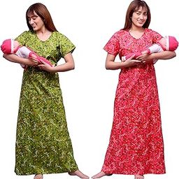 ankona Feeding Nighty Combo of 2 Pieces in Pure Cotton with 3 zips, First Zip on Neck for Comfortable Wearing & Other 2 zips on Front for Feeding Purpose Maternity Nighty Combo Pack of 2 Pieces-picture-10