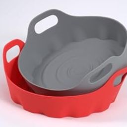 Li&Zhao Silicone Air Fryer Liners Reusable - 2 PCS Air Fryer Inserts Air Fryer Accessories Air Fryer Silicone Liners 4 to 7 Qt Silicone Liners For Air Fryer Basket(Red & Gray)-picture-3