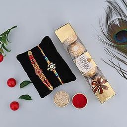 Rakshabandhan Rakhi Gift Hamper for Brother Bhai Bhabhi Kids with Ferrero Rocher Chocolates 2 Rakhi Set Combo, chocolates, Greeting Card, Tilak Pack-image-17