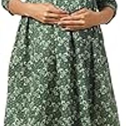 Pre & Post Maternity/Nursing Wear Hand Block Printed Kurta Cum Midi Dress/Nighty Both Sides Zipper Easy Feeding to Be Moms & Nursing Mothers Cotton Dark Green-image-95