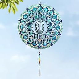 Wind Spinners Outdoor with Crystal Tail, Marzovitra Stainless Steel 3D Kinetic 10 Inch Garden Decor for Patio, Home or Yard Decorations Outdoor Hanging Yard Art, Metal Wind Sculpture (Bohemian)-image-73