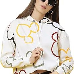 Mickey & Friends Printed Loose Fit Off White Cotton Women's Sweatshirt-picture-14