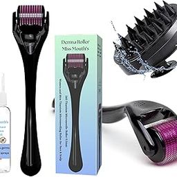 Derma Roller Kit – 540 Titanium Needles with Disinfectant Spray & Head Massage Brush– For Skin, Beard, Hair Growth & Anti-Aging – Black-image-34
