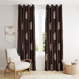 Window Wonder Premium Polyester Big Leaf Printed Curtains for Window- 5 Feet (Pack of 2) Brown-image-65