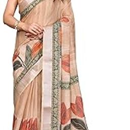 Cream Cotton Linen Digital Printed Saree with Blouse Piece – 5.5 Meter Saree and 0.8 Meter Blouse-picture-2