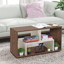 ABOUT SPACE Coffee Table - Teapoy/Tea Table with Storage - Centre Table for Living Room - End/Sofa Side Table - Space Saving Portable Furniture with Bushes (L 90 x B 45 x H 47.5 cm, Walnut)-image-24