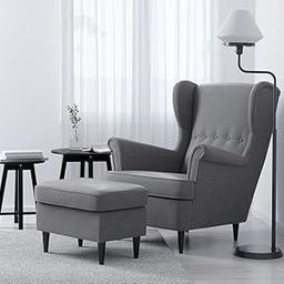NATURE WOOD DECOR High Back Fully Cushioned Lounge Chair with Designer Back and Arm Rest Fabric Living Room Chair with Stool (Grey)-image-64