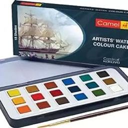 Camlin 18 Shades Artists Water Colour Cake with Brush, Multicolor-picture-17