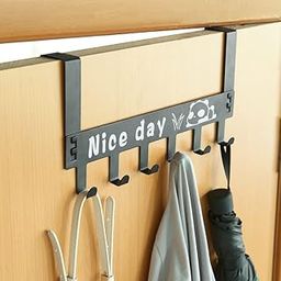 BHARATIYA MERCHANT Over The Door Hook Hanger Wall Organiser Removable Hook Rack for Hanging Towel | Clothes Hanger | Multipurpose Hook Rail Nail-Free (6 Hooks Duty Metal Over Door Hook Hanger for Clothes, Without Drilling Over The Door Hanging Hook (Black)-image-54