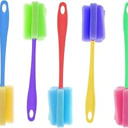 ERZA Baby Bottle Cleaner Brush, Durable Soft Sponge Brush, Non-Scratch & Odor Free | Clean Dishes, Water Bottles, Coffee Glasses Pot Milk Cup, Glasses, Household Messes & More, Multicolor, Pack of 5-image-8
