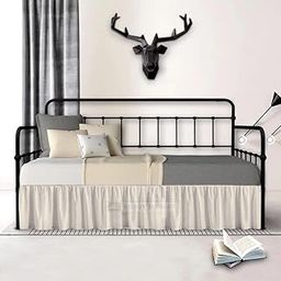 Daybed Skirt With Split Corners Twin Size Dust Ruffle Bedskirt-Microfiber Bed Sofa Daybed Skirt For Living Room Guest Room-Bed Skirts For Day Beds-14 Inch Bed Skirt Twin Size Ivory Bed Skirts-0