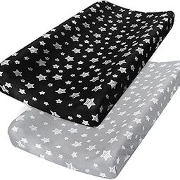 Changing Pad Cover for Boys Girls 2 Pack, Lovely Print Soft Unisex Diaper Change Table Sheets, Fit 32"/34''x16" Contoured Pad, Comfy Cozy 2-Pack Cradle Sheets, Grey & Black-image-71