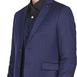 Polyester Men Navy Notch Lapel Collar Patterned Suit Business Pants Set-picture-8