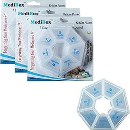 MediBox Round Weekly 7 Days Pill Organizer Box with Snap lids To Take Medicines on Time.Ideal for Traveling and Gifting Pack of 3-28