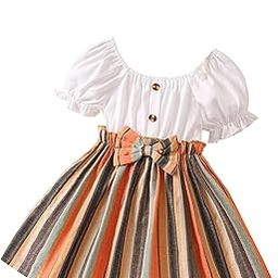 Toddler Girls Striped Print Puff Sleeve Bow Front Dress || Stripe Pattern Dress for Kids || A Line Dress || Puff Sleeve Dress for Kids || Casual Dress (KD-202)-image-57