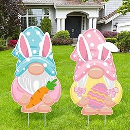 Cinnvoice 2 Pcs Easter Metal Yard Stakes, 16 Inch Easter Bunny Gnomes Metal Yard Signs for Outdoor Easter Holiday Pathway Home Yard Lawn Garden Party Decor (Easter)-image-61