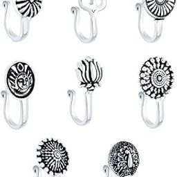 Beautiful Classic Designs Non- Piercing 8 Pcs Combo by Yellow Chimes Nose Ring for Women (Oxidized Silver) (YCTJNP-01OXD8PS-SL)-image-49