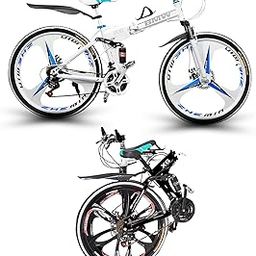 QUESEC Unisex Mountain Bike Foldable Cycle with 21 Speed Gear | Carbon Steel Frame Folding Bicycle with Double Disc Brake | BNW-X6 Series 3 Spokes Wheel Cycle (White)-image-15
