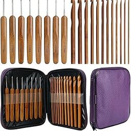 Tusmad 20pcs Bamboo Crochet Hooks Needles Knit Weave Craft Yarn DIY Sewing Tools Knitting Bamboo Crochet Hook Set with Case DIY Tools-23