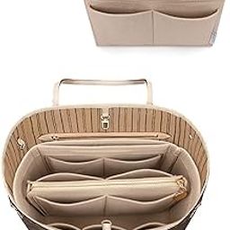 Felt Purse Insert Handbag Organizer Bag in Bag Organizer with zipper Bag Tote Shaper for Speedy Neverfull 8021 Beige L-image-55