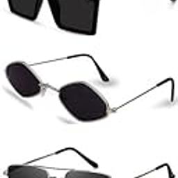 Unisex combo offer pack of 5 shades Unisex Fashion Sunglasses Set, 5 Pairs, Metal Frame, Black and Silver - Combo5-1202-image-61