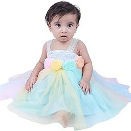 Baby Girl's Fancy Partyware Net Fabric Strip Sleeve Frock For Baby Girls-image-57