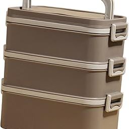 Divided Food Storage Container Stackable Lunch Box for Worker Outdoor Hiking Brown 3 Layer-10