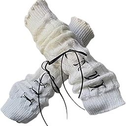 ™ Arm Warmers Thumb Hole Gloves Winter Knitted Mittens Fashion for Women Girls white black ribbon | Gloves & Mittens | Womens Accessories-image-91