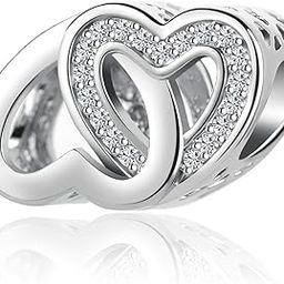 Sparkling Love Heart Charm for Bracelet Silver Cubic Zirconia Bracelets Bead for Women Love Wife Girlfriend Valentine Family, Copper, No Gemstone-image-50