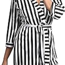 Women’s Striped Satin Nightwear Robe Night Wear Lengries Set Bra Panty Hot Nighty with Robe Combo-image-75
