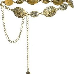 Waist chain women's metal chain dress with sweater chain gold retro Turquoise stone punk belt concho western belts-image-50