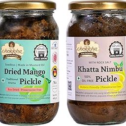 Chokkha Homemade Dried Mango and Khatta Nimbu Pickle Combo (Sookha Aam, Khatta Nimbu Achar), 200 Gm Each-image-11