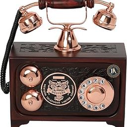 Decor Antique Copper Finish Wooden Carving workes Telephone (Non Working) only shopeace Dummy Telephone-image-51