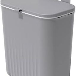 PIKFOS Plastic Kitchen Dustbin - Modern Lightweight Hanging Garbage Bin for Home, Office / 9 Liters, White/Open Top with Handle/Ideal for Kitchen, Bathroom and Cabinet Door (GRAY)-29